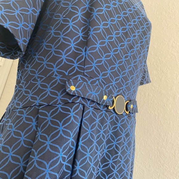 VINTAGE Ester Lauder Blue Short Sleeve Opening Ceremony Pleated A-line Dress - Picture 5 of 8
